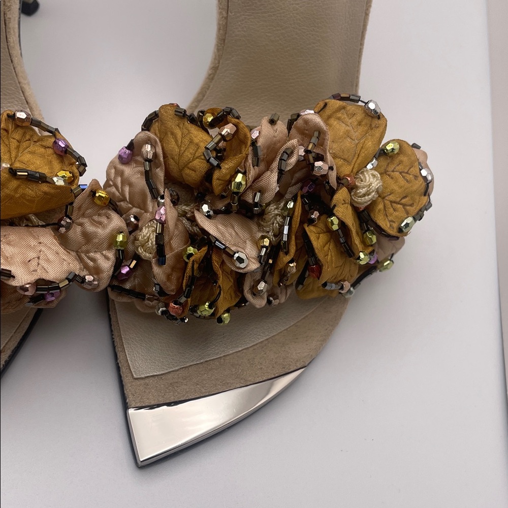Luichiny Beige Heels with beaded Floral Accents